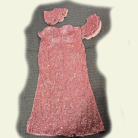 Unithorse Chinelle Sequined Lined Gown Detachable Sleeves Size 22 Mauve (HD) - Picture 5 of 8